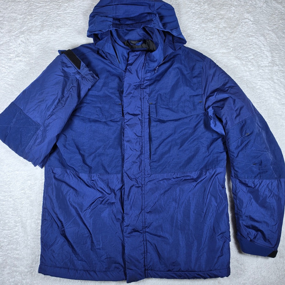 Nike Hooded Utility Jacket Mens M Royal Blue Nylon L/S Full Zip Snap Storm Flap